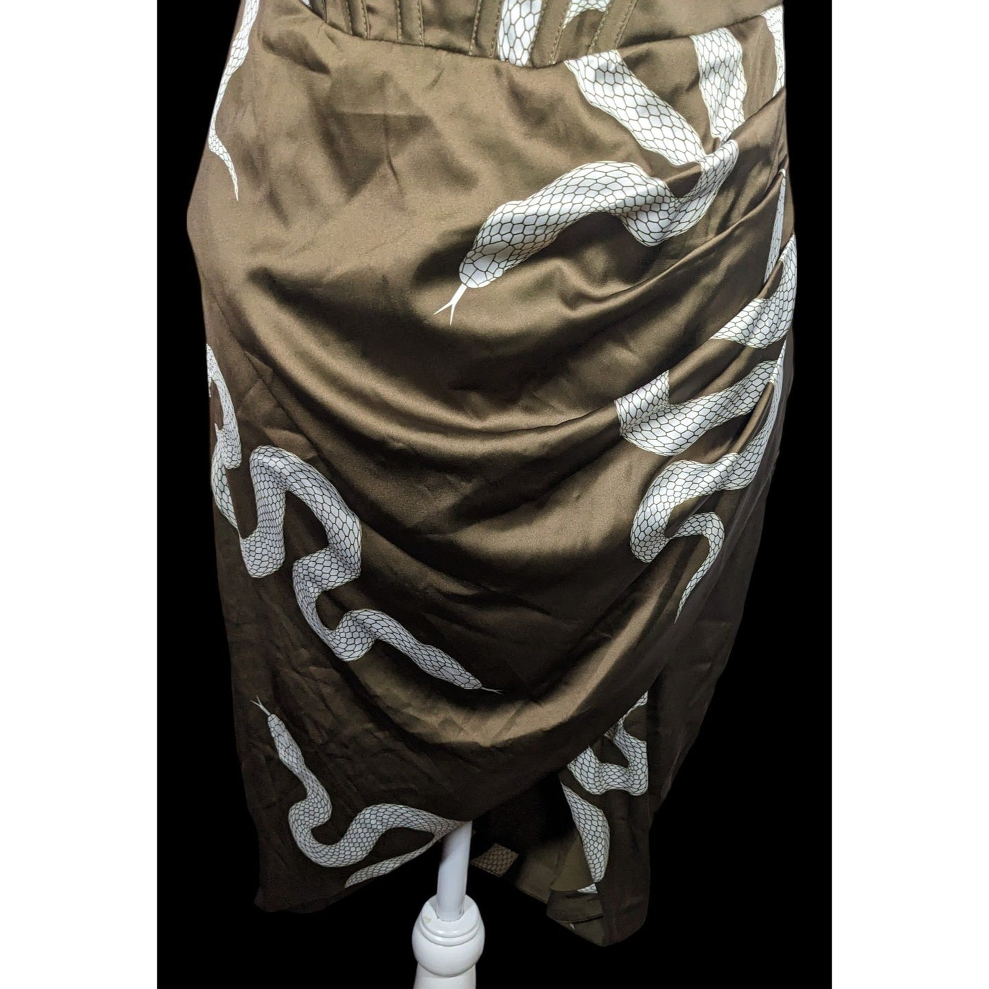 Averie Brown And White Snake Dress With Corset Bodice