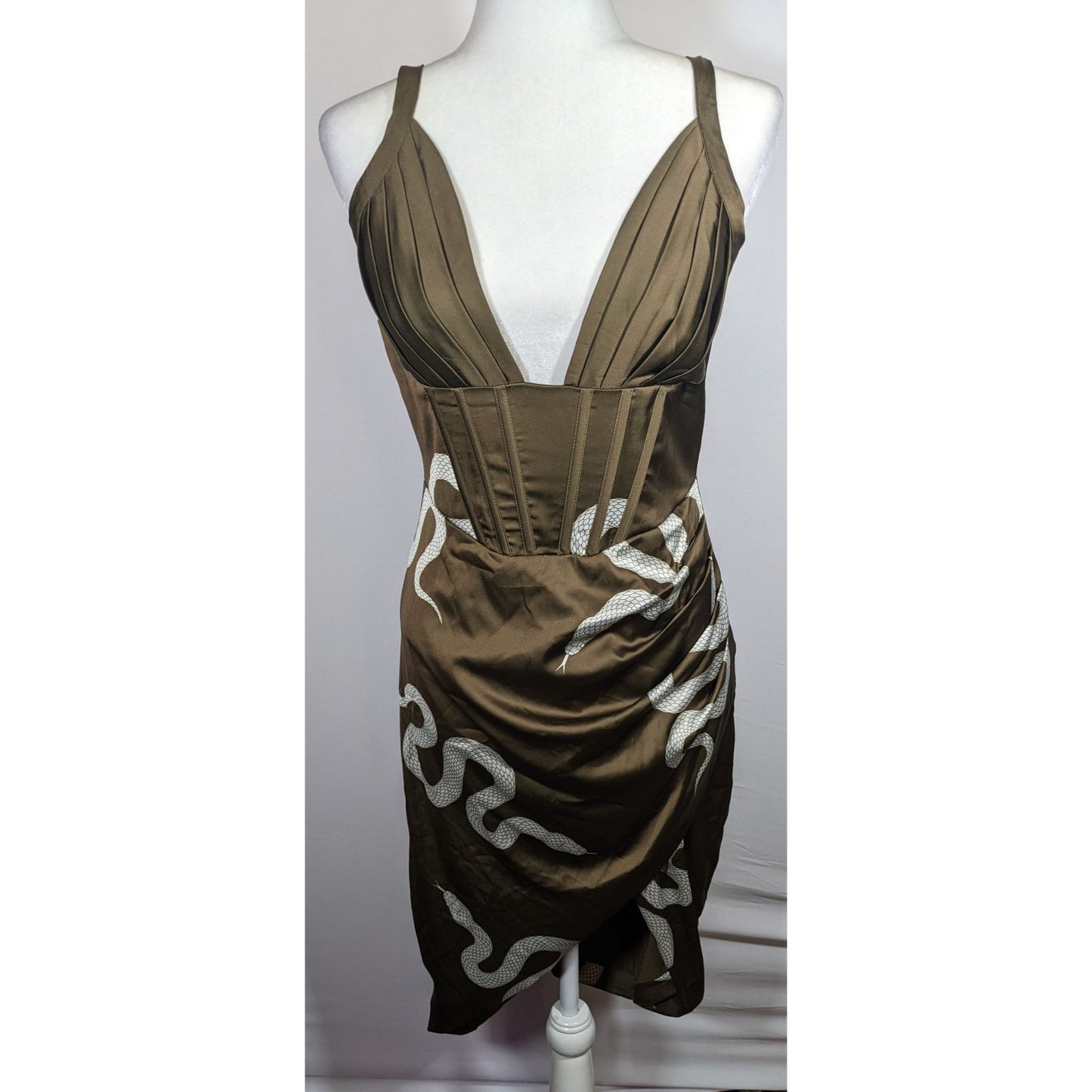 Averie Brown And White Snake Dress With Corset Bodice