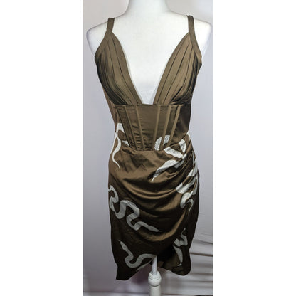 Averie Brown And White Snake Dress With Corset Bodice