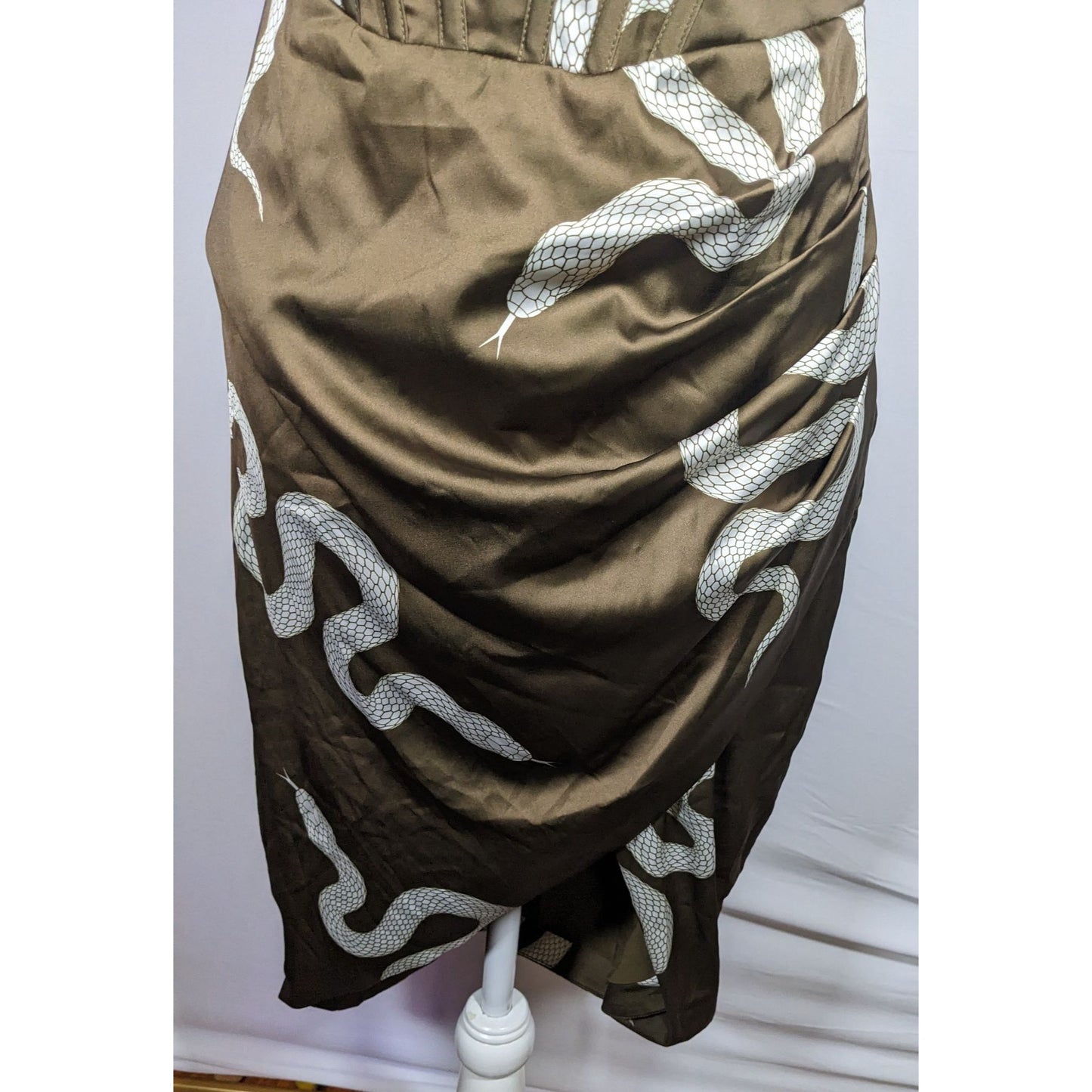 Averie Brown And White Snake Dress With Corset Bodice