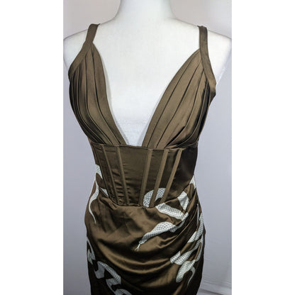 Averie Brown And White Snake Dress With Corset Bodice