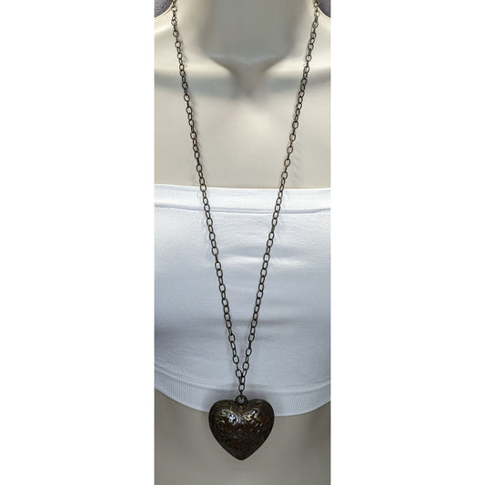 Victorian-Inspired Steampunk Heart Pendant Necklace With Brown Enamel Puffed Heart Pendant