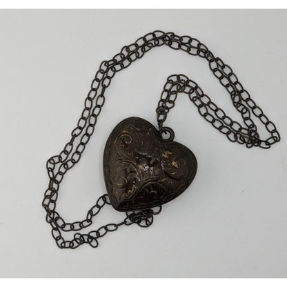 Victorian-Inspired Steampunk Heart Pendant Necklace With Brown Enamel Puffed Heart Pendant