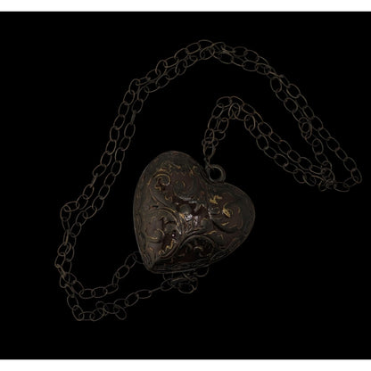 Victorian-Inspired Steampunk Heart Pendant Necklace With Brown Enamel Puffed Heart Pendant