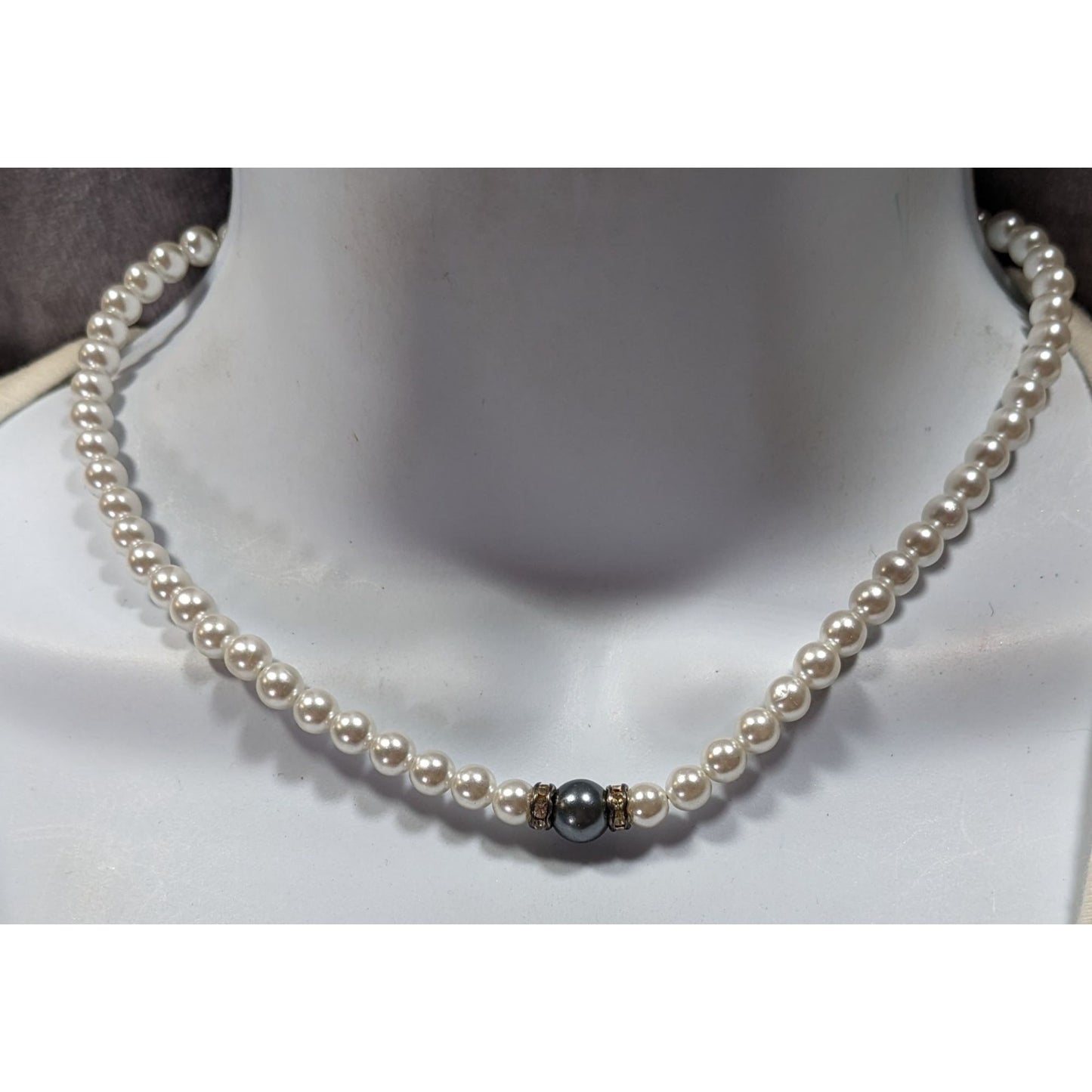 Elegant Handmade White And Silver Tone Faux Pearl Necklace With Sterling Clasp