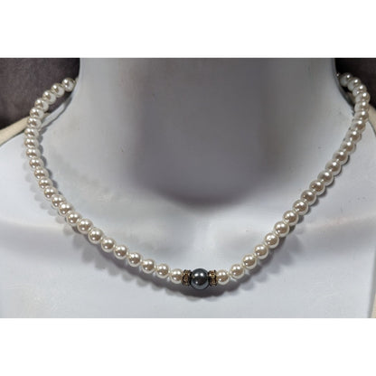 Elegant Handmade White And Silver Tone Faux Pearl Necklace With Sterling Clasp