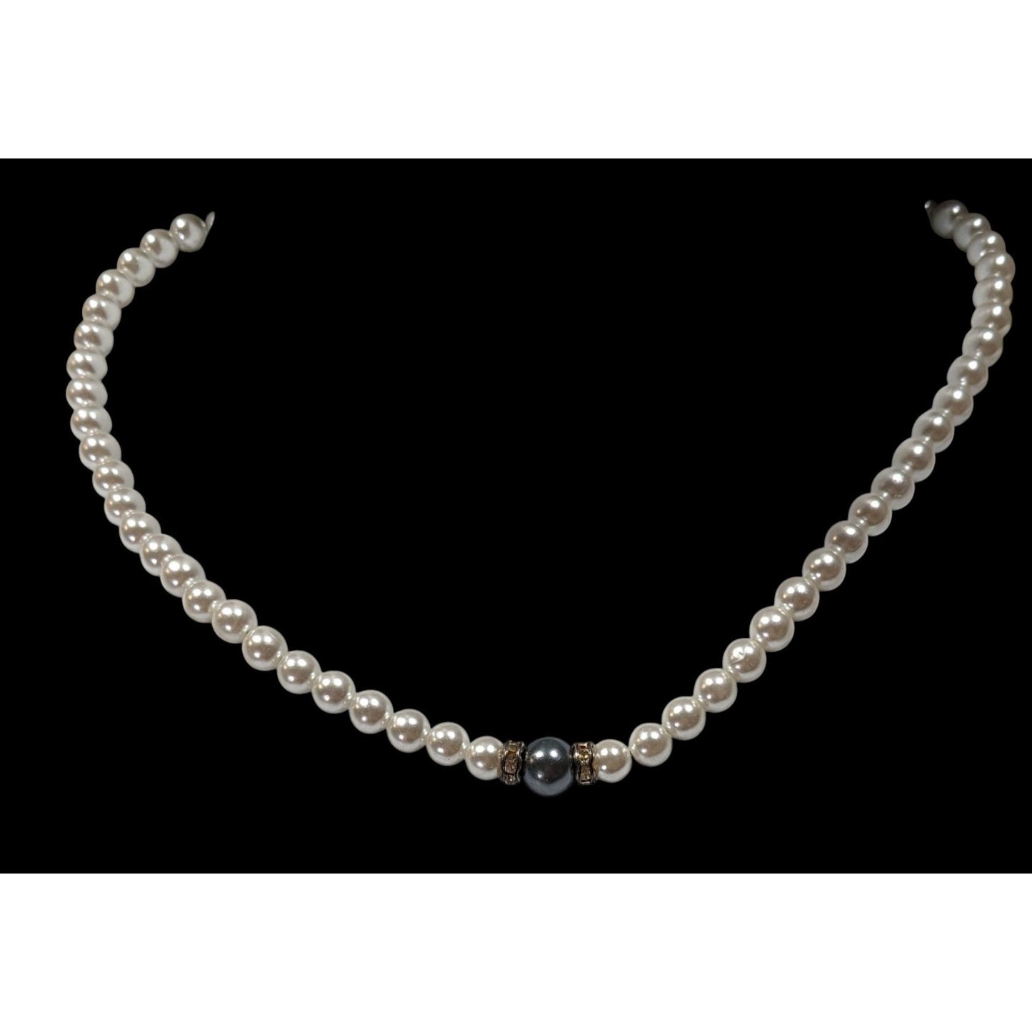 Elegant Handmade White And Silver Tone Faux Pearl Necklace With Sterling Clasp