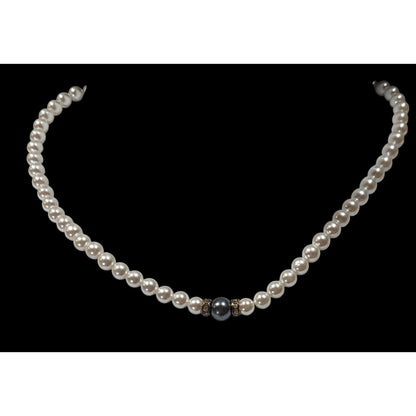 Elegant Handmade White And Silver Tone Faux Pearl Necklace With Sterling Clasp