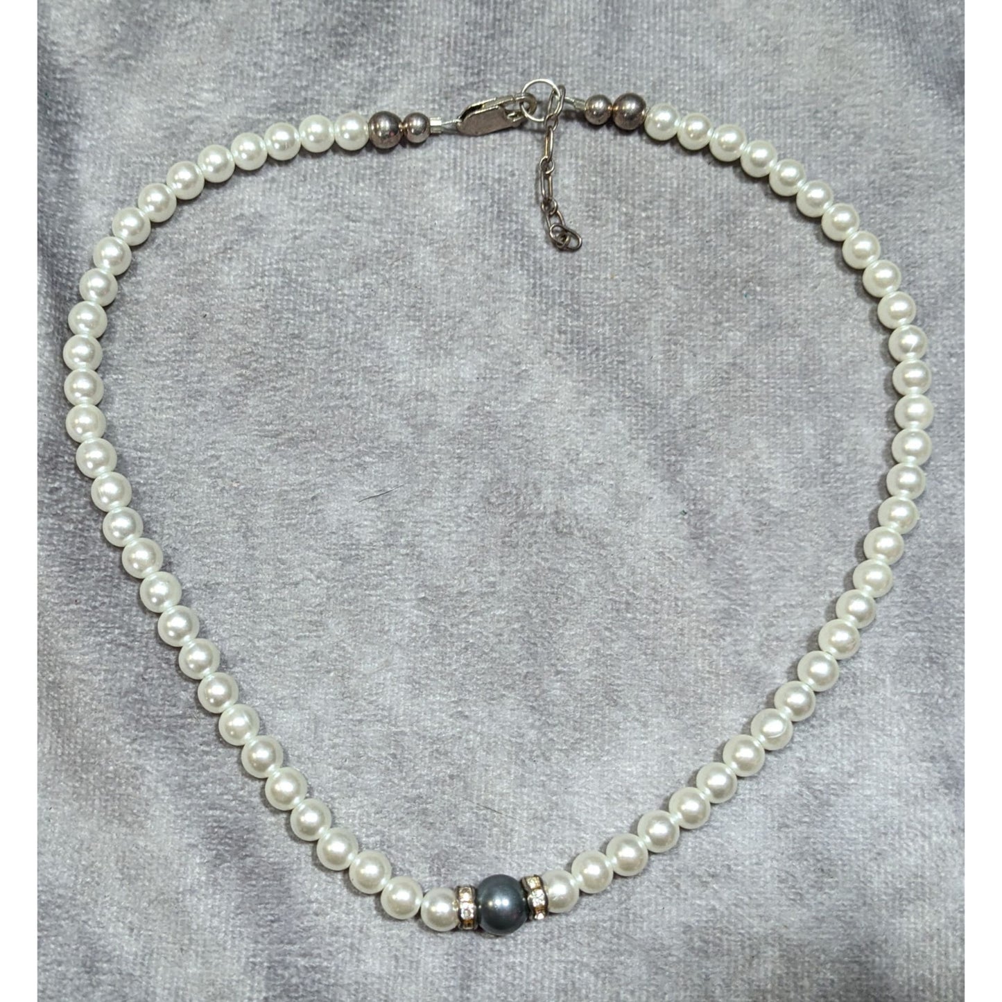 Elegant Handmade White And Silver Tone Faux Pearl Necklace With Sterling Clasp