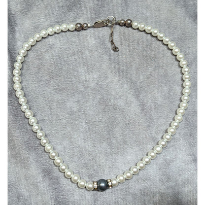 Elegant Handmade White And Silver Tone Faux Pearl Necklace With Sterling Clasp