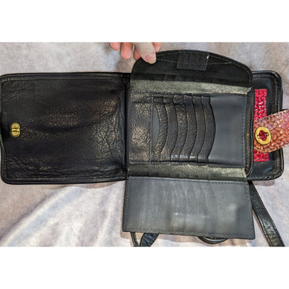 Boho Vintage USA Leather Crossbody Organizer Bag Black Patchwork Art Deco Handbag