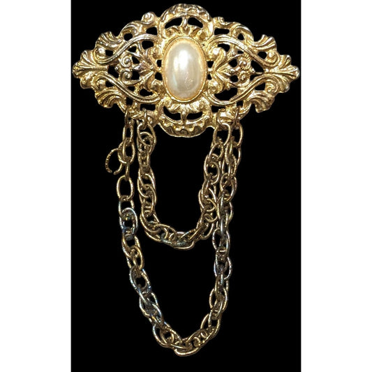 Vintage Victorian Style Gold Tone Chain Brooch