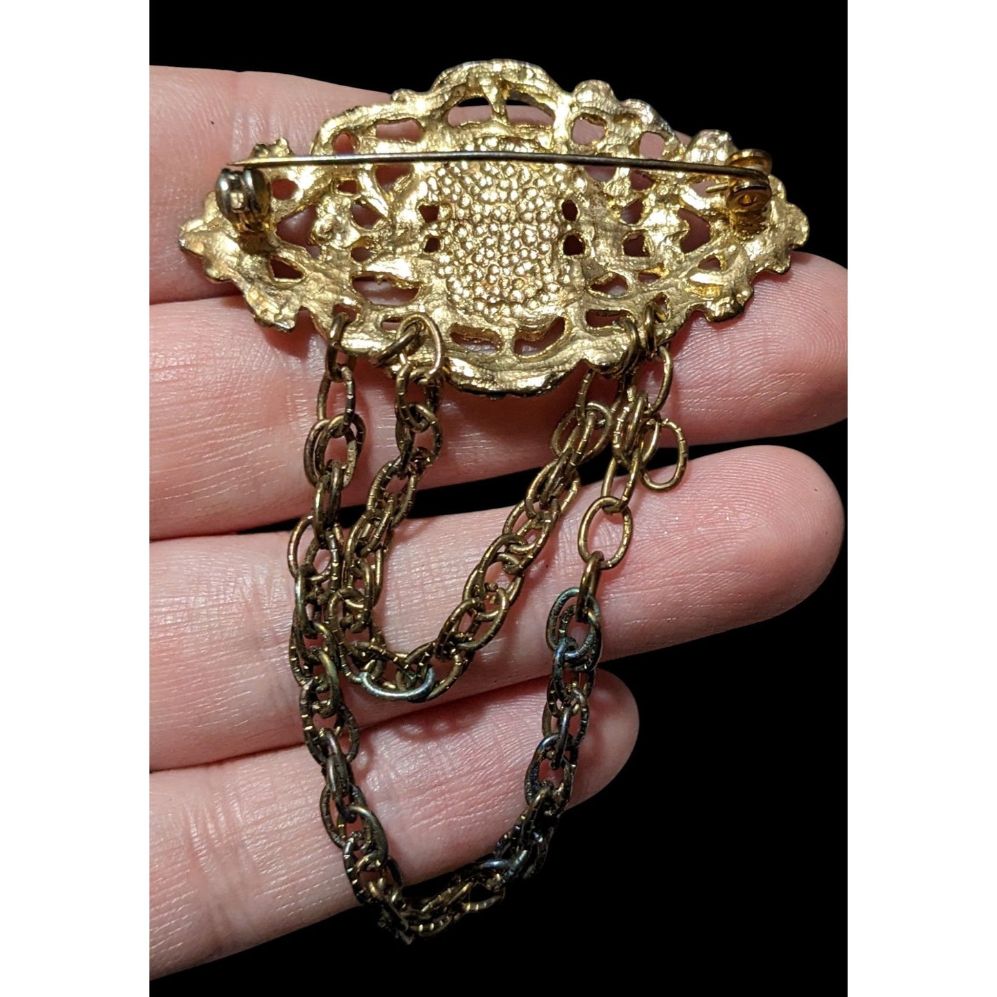 Vintage Victorian Style Gold Tone Chain Brooch