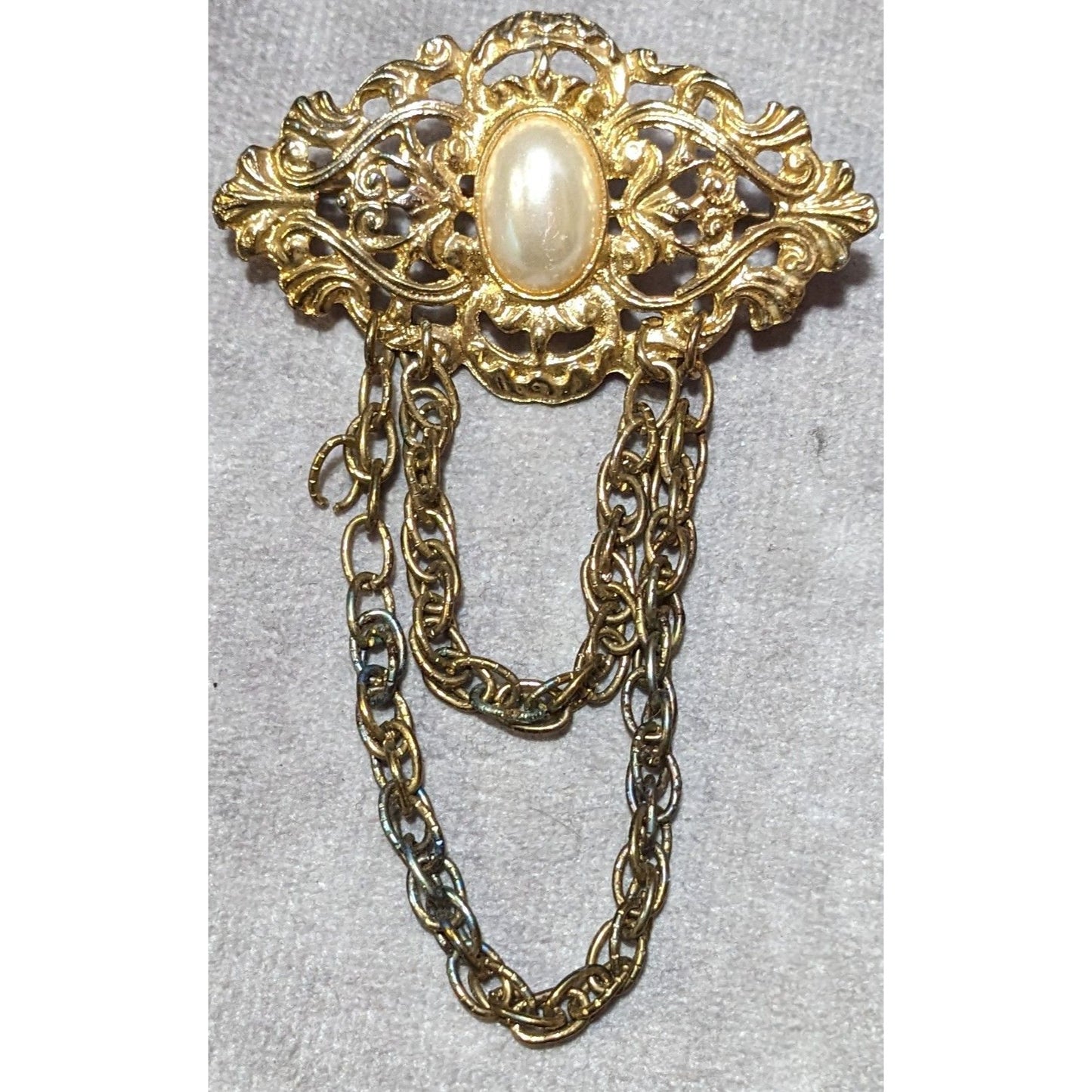 Vintage Victorian Style Gold Tone Chain Brooch