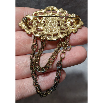 Vintage Victorian Style Gold Tone Chain Brooch