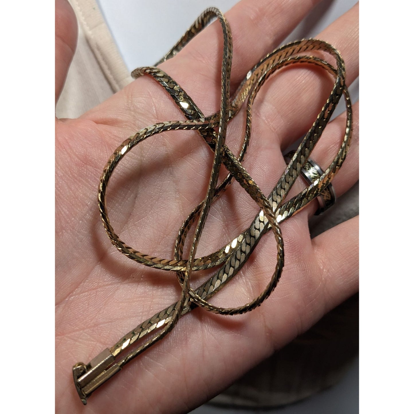 Vintage Herringbone Chain Necklace Silver/Gold Tone