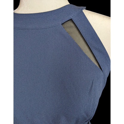 BCBGeneration Blue Open Back Dress With Black Mesh Cutouts