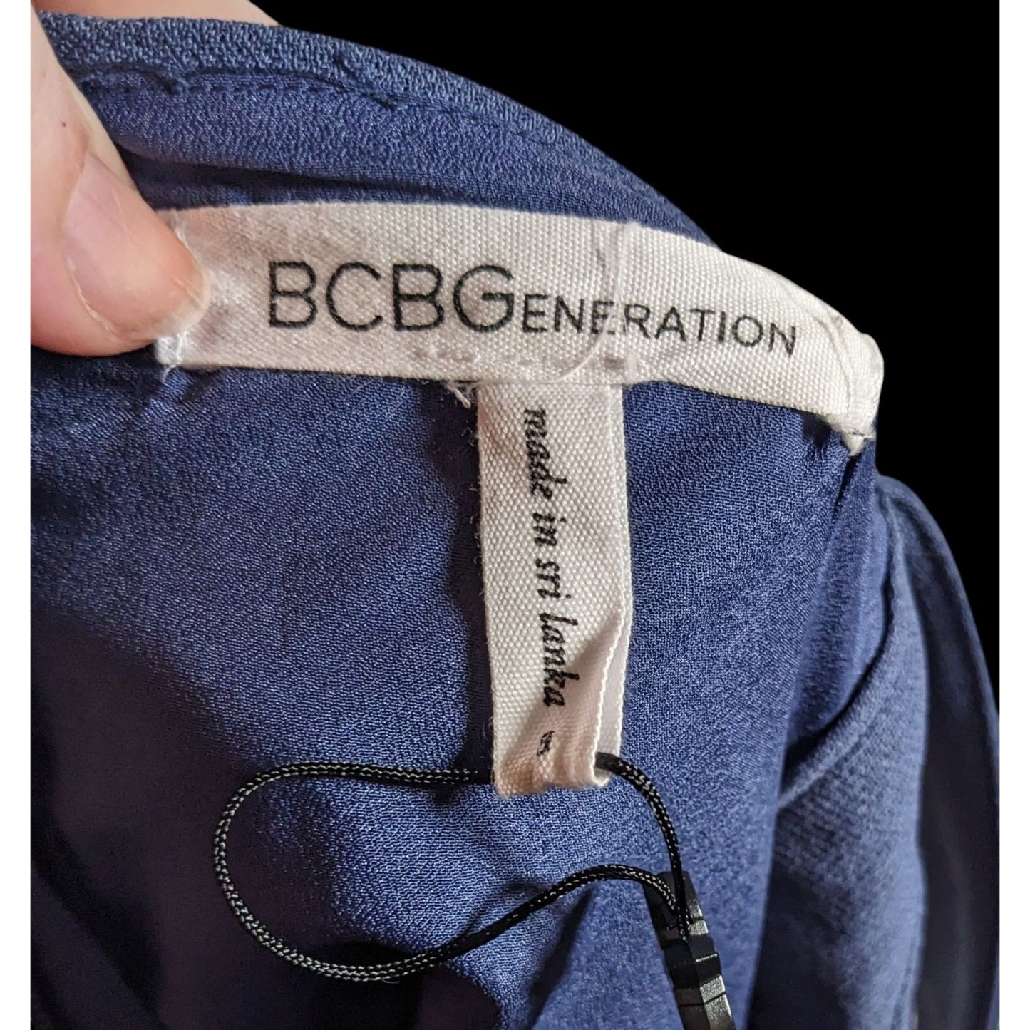 BCBGeneration Blue Open Back Dress With Black Mesh Cutouts