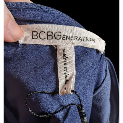 BCBGeneration Blue Open Back Dress With Black Mesh Cutouts