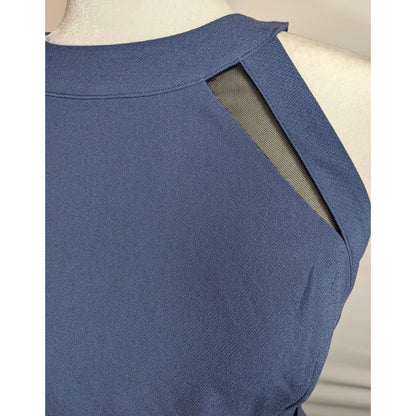BCBGeneration Blue Open Back Dress With Black Mesh Cutouts