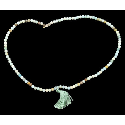 Earthy Amazonite Beaded Stretch Necklace With Thread Tassel