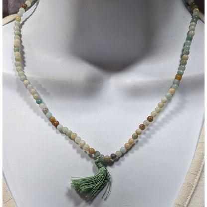Earthy Amazonite Beaded Stretch Necklace With Thread Tassel