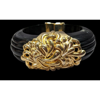 Vintage Inna Cytrine Paris Fleur Chrysanthemum Lucite And Metal Clamper Bracelet