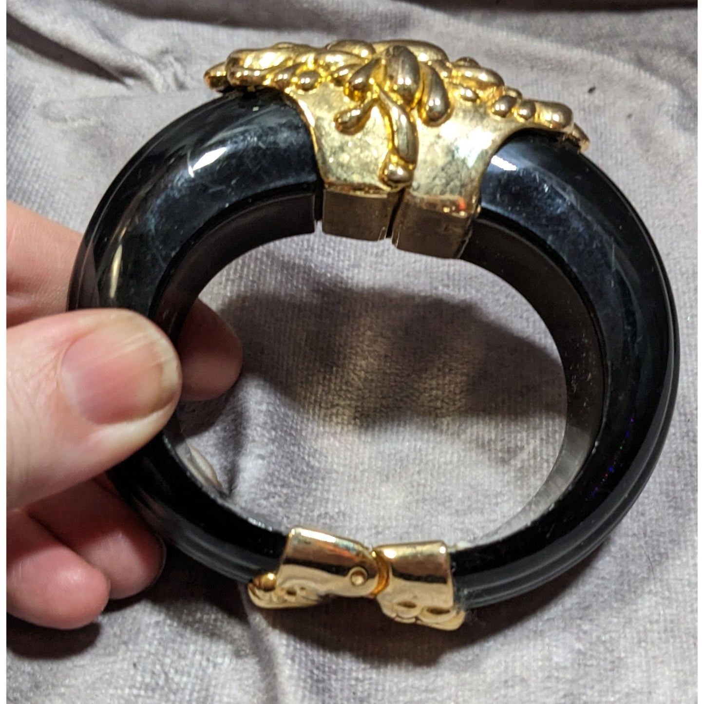 Vintage Inna Cytrine Paris Fleur Chrysanthemum Lucite And Metal Clamper Bracelet