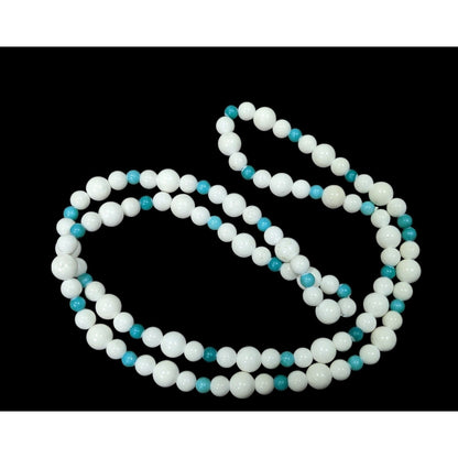 Vintage White And Blue Glass/Stone Beaded Necklace