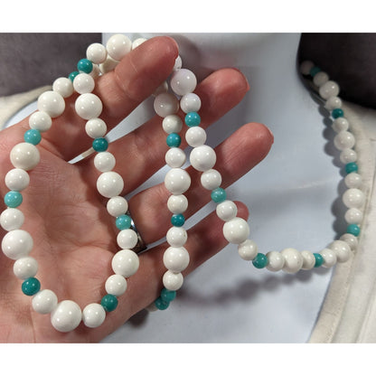 Vintage White And Blue Glass/Stone Beaded Necklace