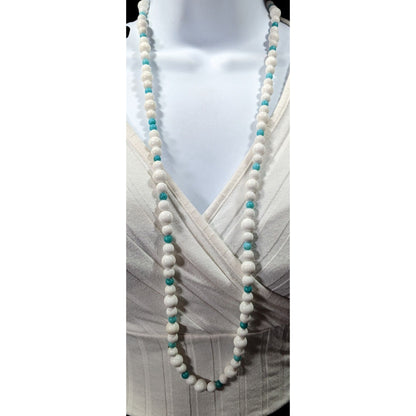 Vintage White And Blue Glass/Stone Beaded Necklace
