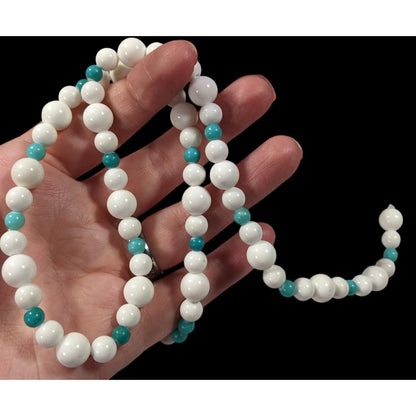 Vintage White And Blue Glass/Stone Beaded Necklace