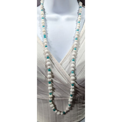 Vintage White And Blue Glass/Stone Beaded Necklace