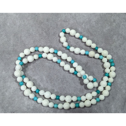 Vintage White And Blue Glass/Stone Beaded Necklace