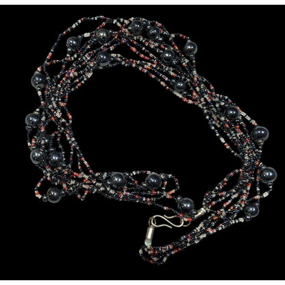 Vintage Elegant Black Red And Clear Glass Beaded Multilayer Necklace