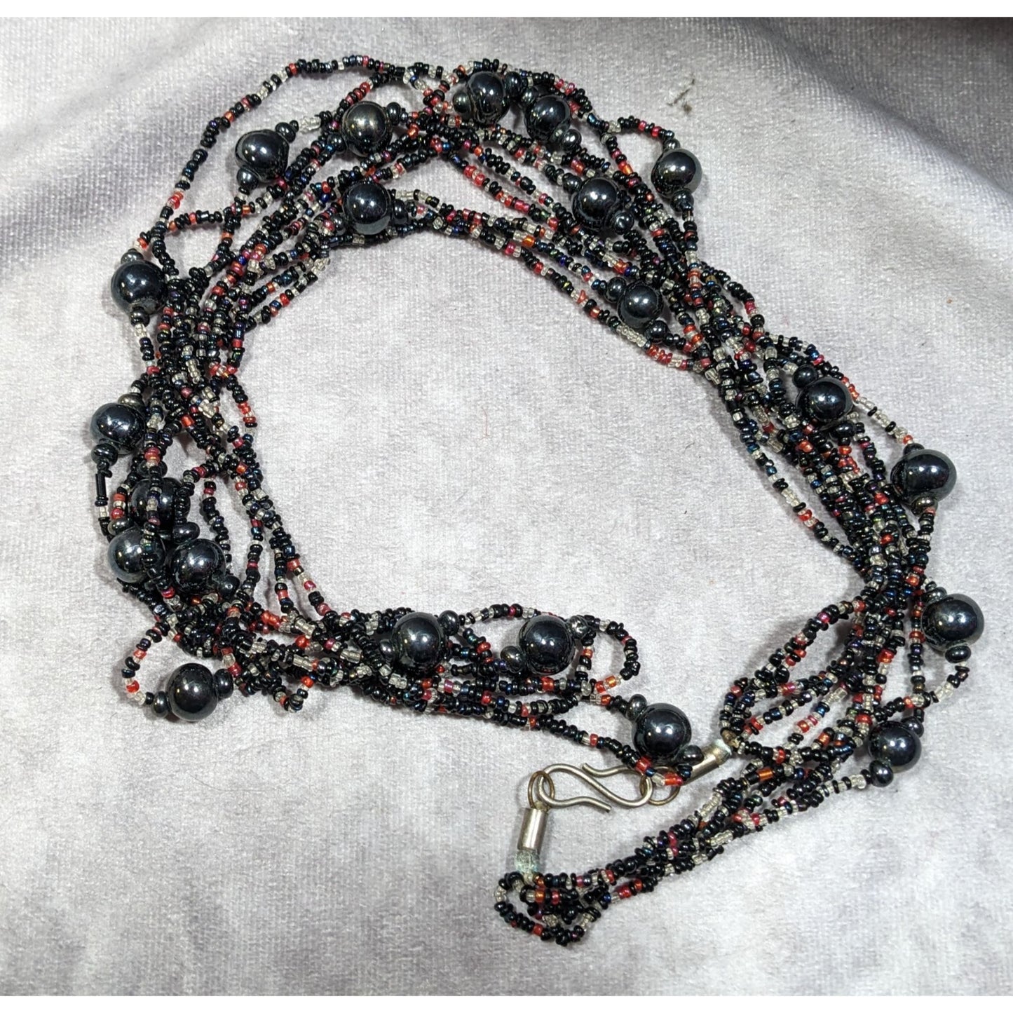 Vintage Elegant Black Red And Clear Glass Beaded Multilayer Necklace