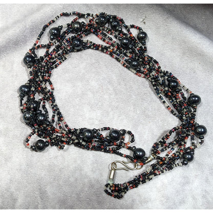 Vintage Elegant Black Red And Clear Glass Beaded Multilayer Necklace