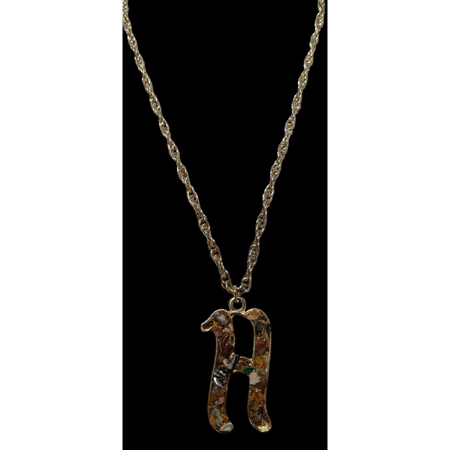 Gemstone Chip H Initial Pendant Necklace