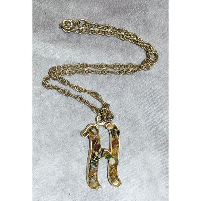 Gemstone Chip H Initial Pendant Necklace