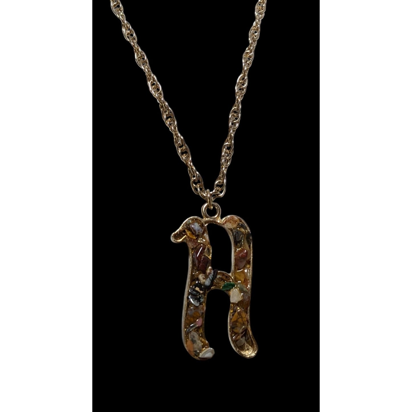 Gemstone Chip H Initial Pendant Necklace