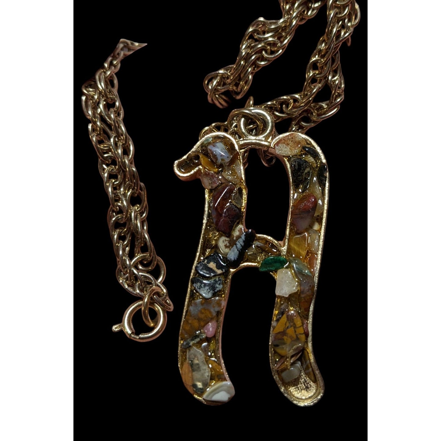 Gemstone Chip H Initial Pendant Necklace