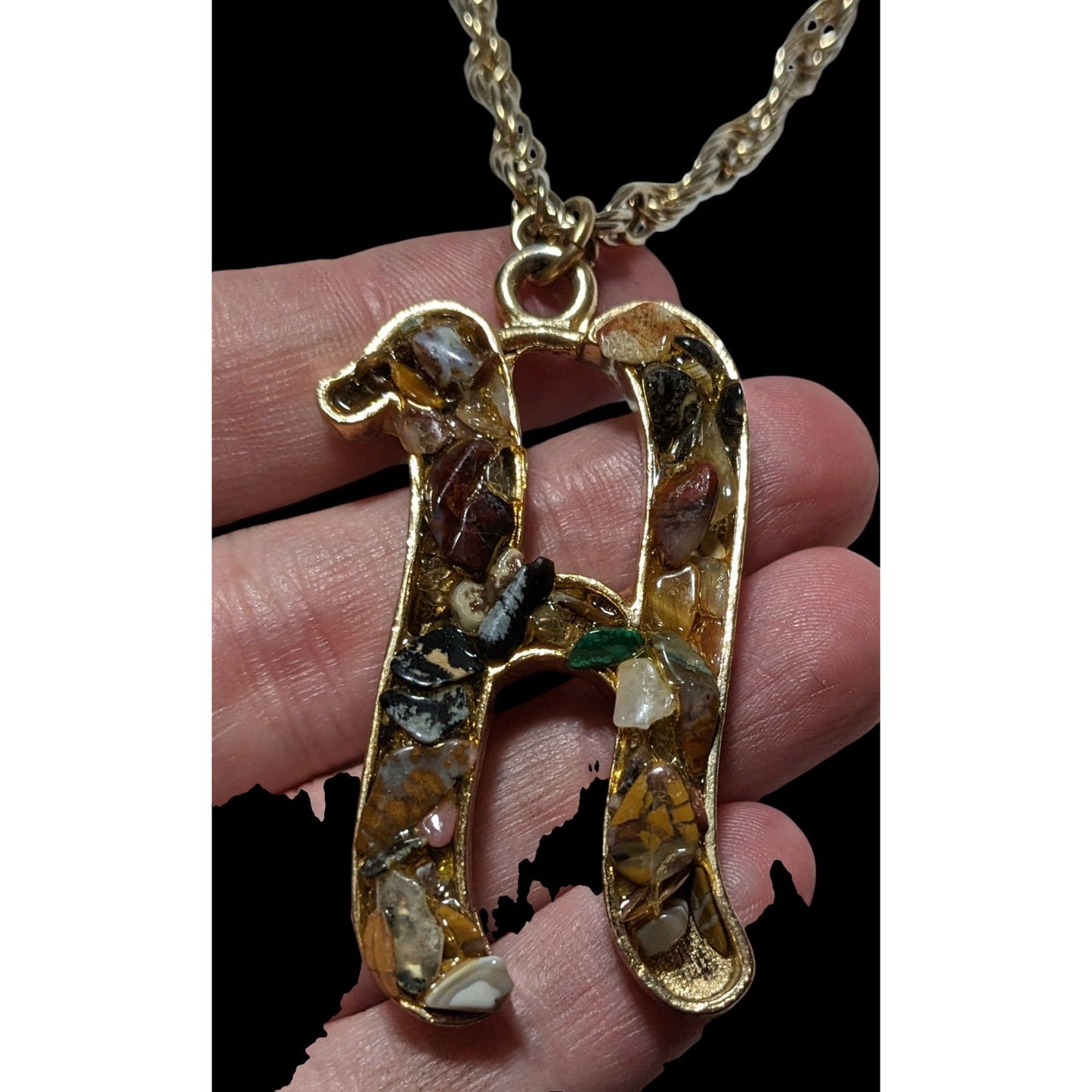 Gemstone Chip H Initial Pendant Necklace