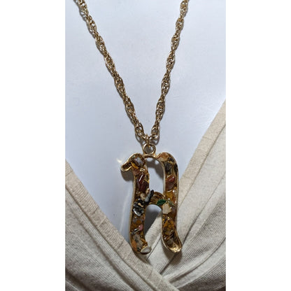 Gemstone Chip H Initial Pendant Necklace