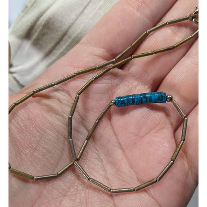 Vintage Native Liquid Silver And Turquoise Beaded Necklace