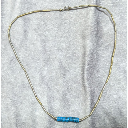 Vintage Native Liquid Silver And Turquoise Beaded Necklace