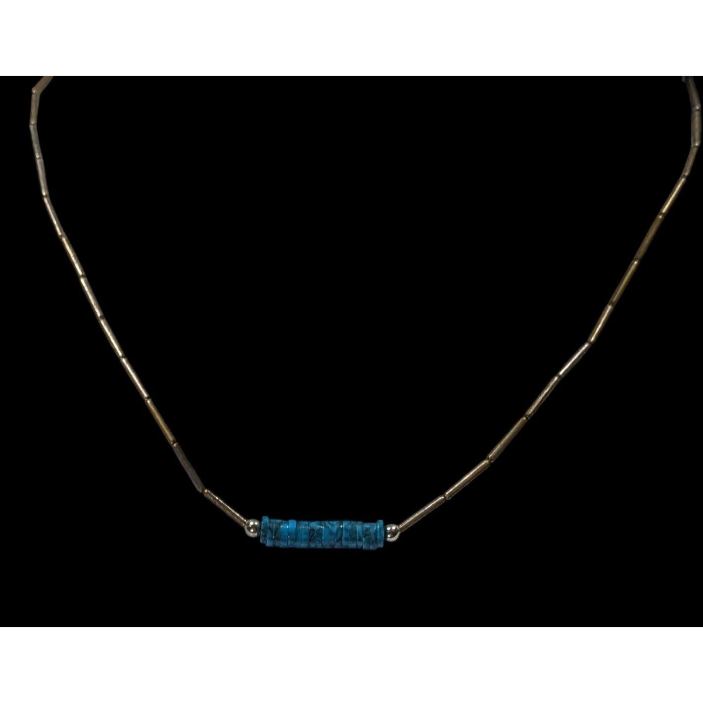 Vintage Native Liquid Silver And Turquoise Beaded Necklace