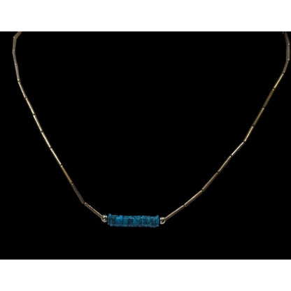 Vintage Native Liquid Silver And Turquoise Beaded Necklace