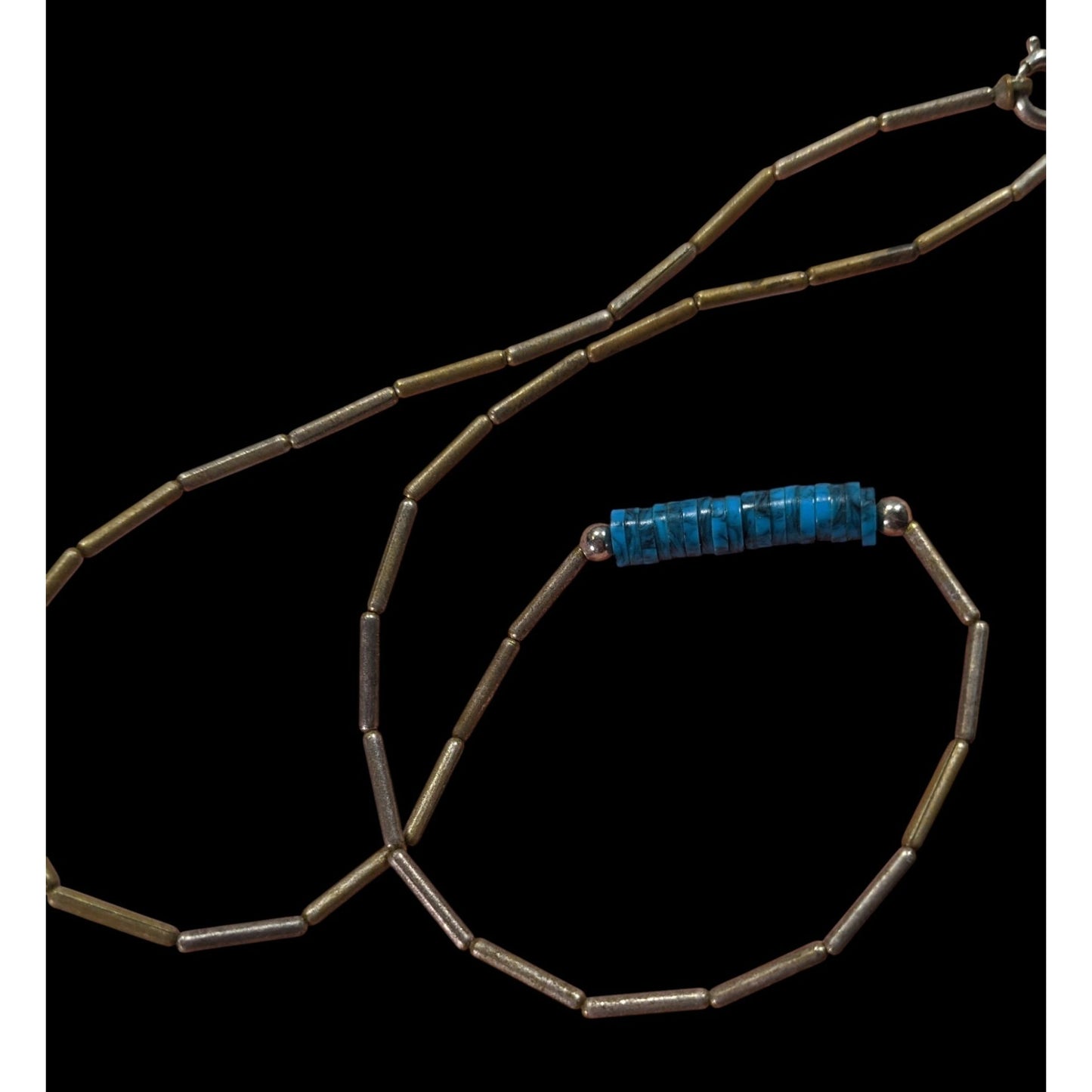 Vintage Native Liquid Silver And Turquoise Beaded Necklace