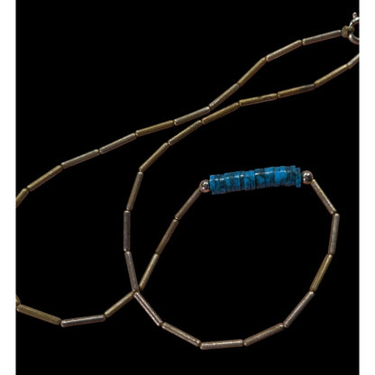 Vintage Native Liquid Silver And Turquoise Beaded Necklace