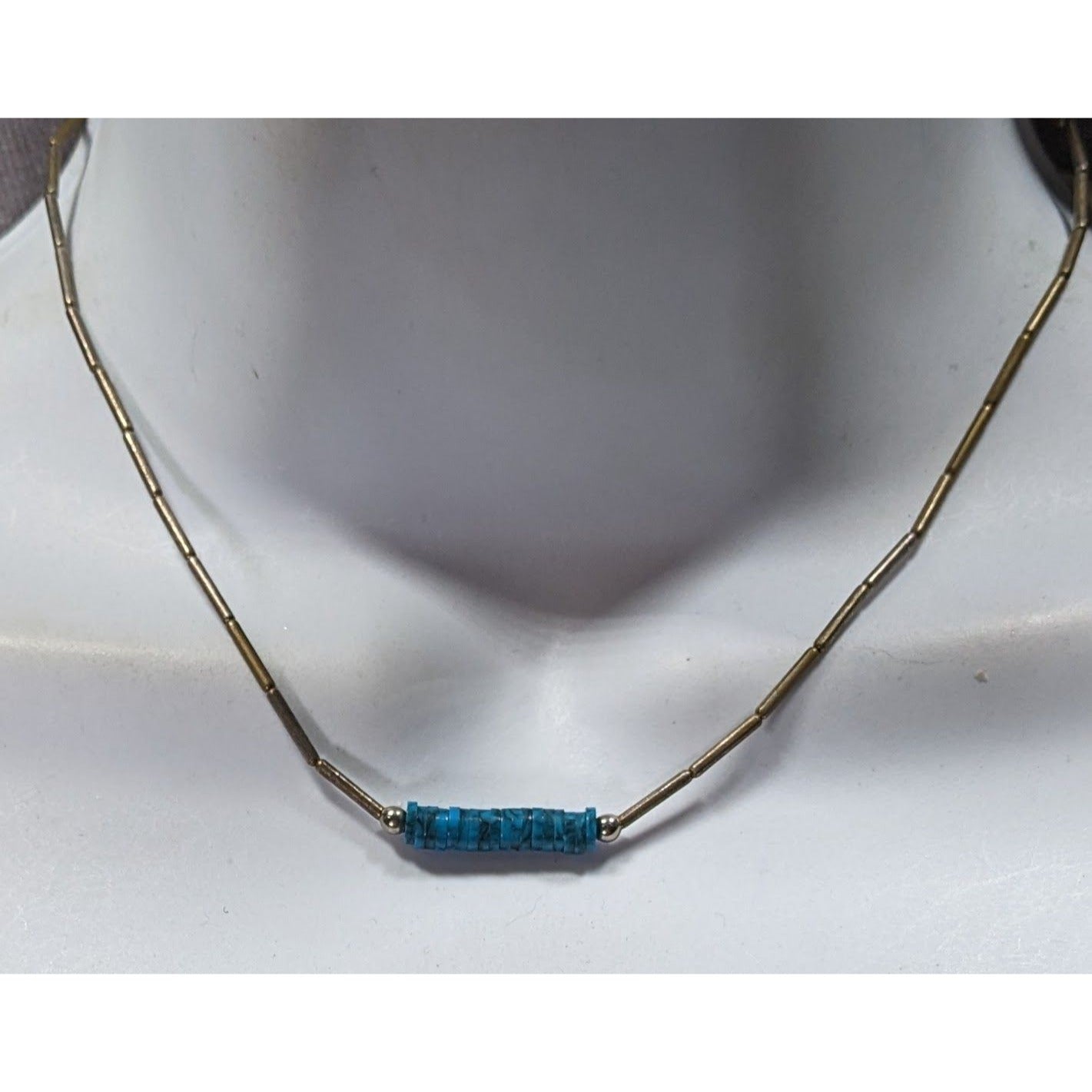 Vintage Native Liquid Silver And Turquoise Beaded Necklace